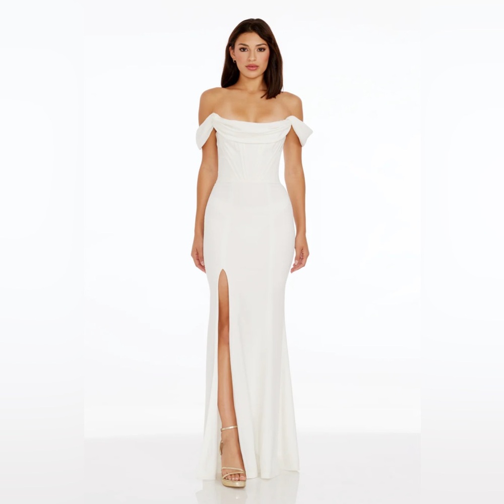 Dress the Population Off-Shoulder White Gown